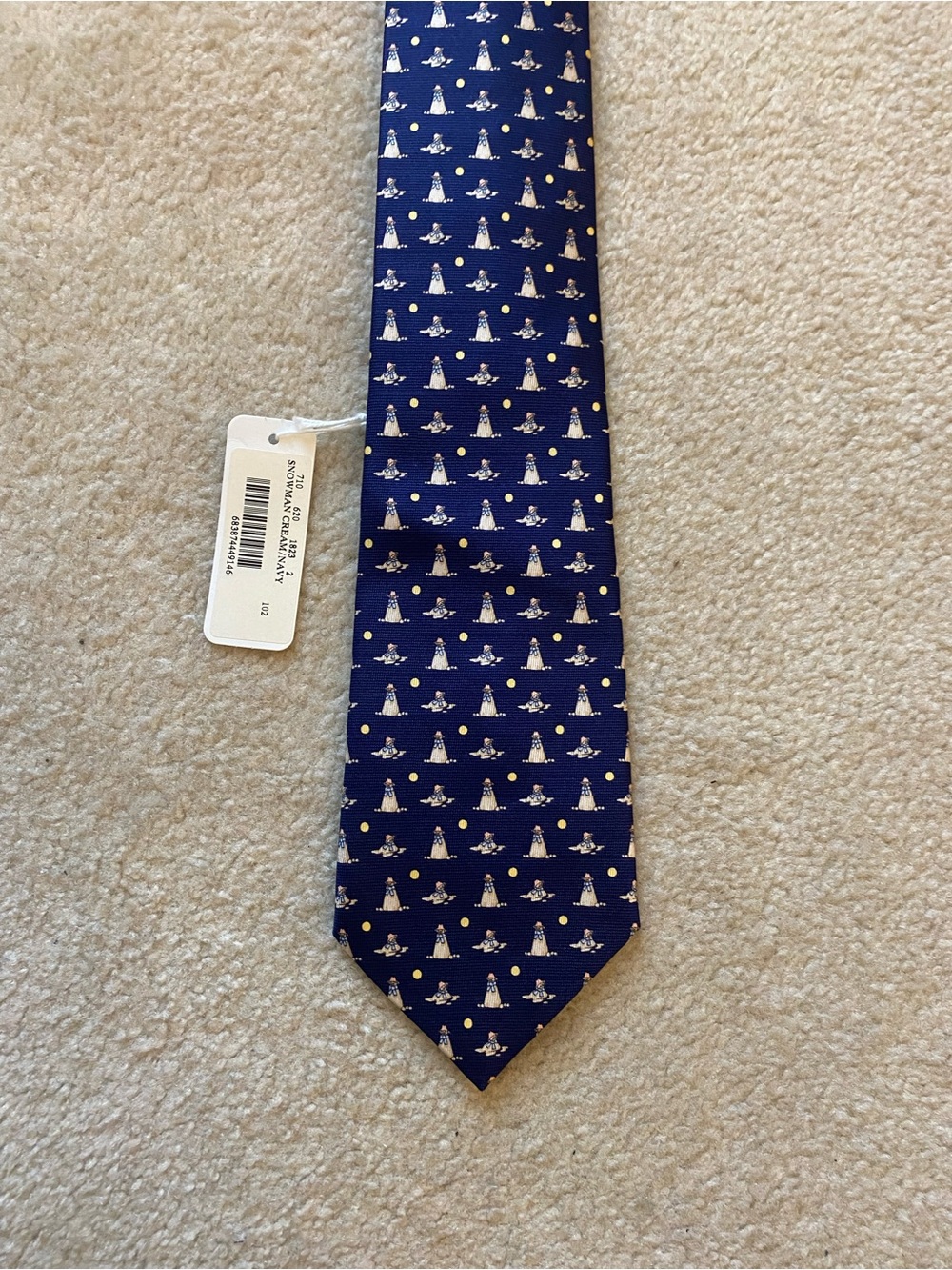 Thomas PINK Jermyn St London Mens Cream Navy Neck Tie Snowman 100% Silk 57” NEW